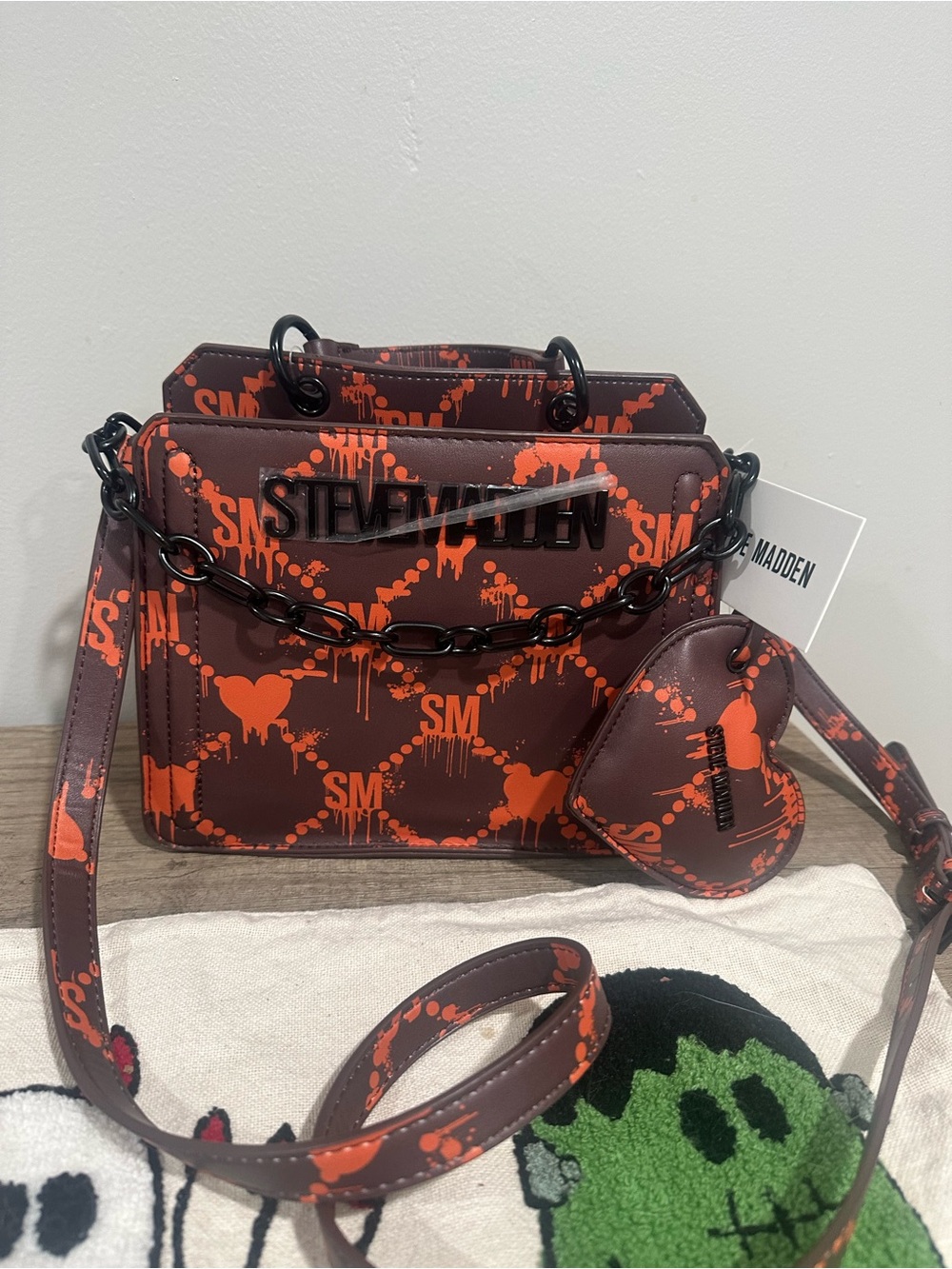 NEW! Steve Madden Halloween Bleeding Hearts Brown & Orange BEVLN Purse